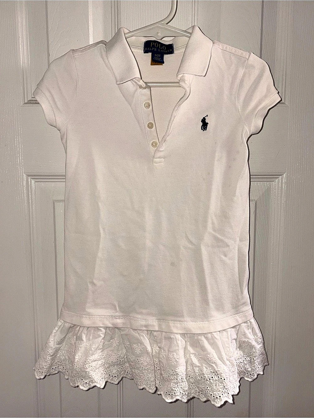 Polo Ralph Lauren Toddler Girls Eyelet-Hem Polo Dress White 2T